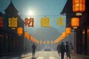 暴雨夜里灯塔射向海面的那道白色光柱